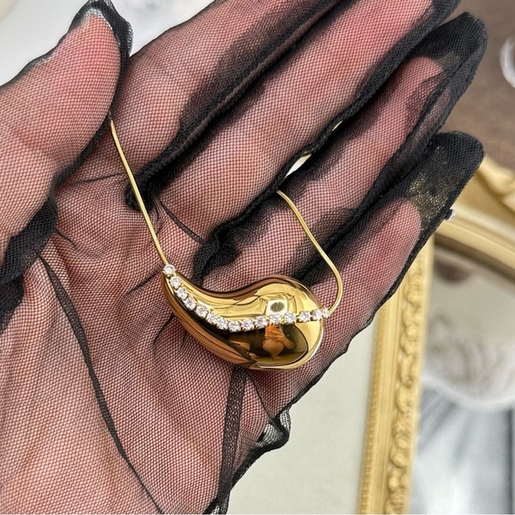 PVD Real Gold Plated Modern Twist Necklace – Stainless Steel, Zircon Detail - Picture 10 of 13